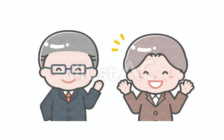 ミニ_2人_シニアの会社員の男女02 男性,女性,大人のイラスト素材