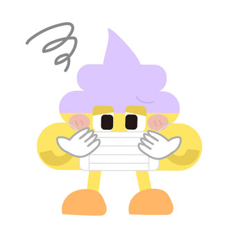 体調が悪い_顔色が悪いうんちのキャラ うんち,うんこ,体調,身体,具合,悪い,顔色,気持ち悪い,悪寒,マスクのイラスト素材