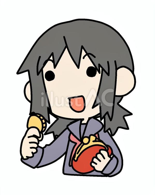 硬貨を持つ少女 少女,笑顔,硬貨のイラスト素材