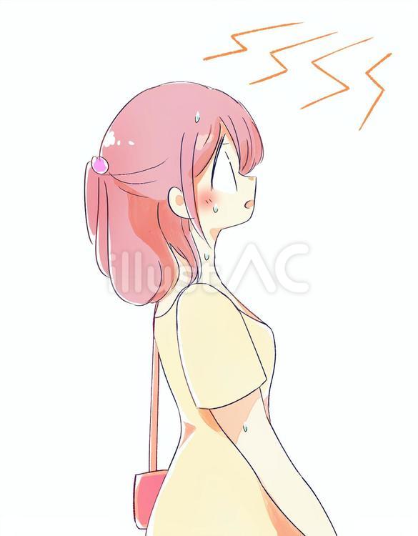 日が当たり汗をかいて困っている女性 夏,暑い,困るのイラスト素材