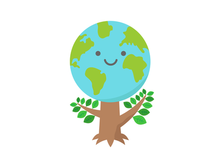 環境のイラスト5 地球,環境,アース,緑,木,葉,笑顔,キャラクター,かわいい,イラストのイラスト素材