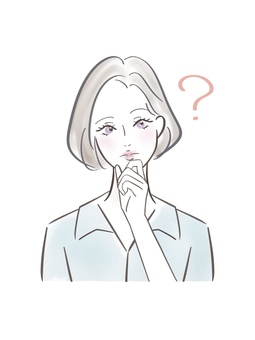 疑問を持っている女性 女性,人物,清楚,水色,パステル,表情,疑問,ハテナ,分からない,挿絵のイラスト素材
