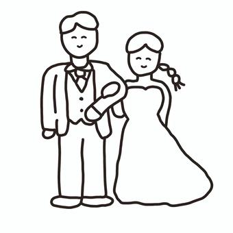 花嫁と花婿｜結婚式｜線画 結婚,結婚式,ウェディング,花婿,幸せ,愛,笑顔,嬉しい,ドレス,スーツのイラスト素材