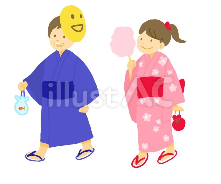 浴衣 男の子,女の子,人物のイラスト素材