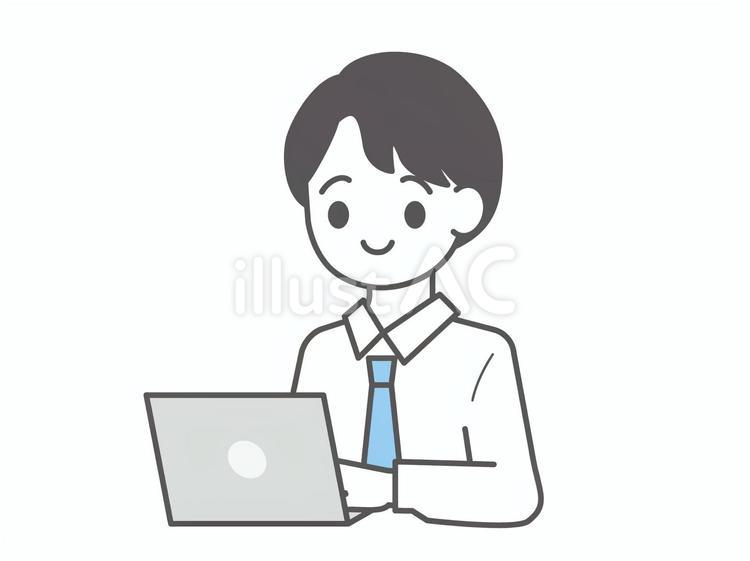 ノートパソコンを使う男性のイラスト02 人物,男性,上半身のイラスト素材