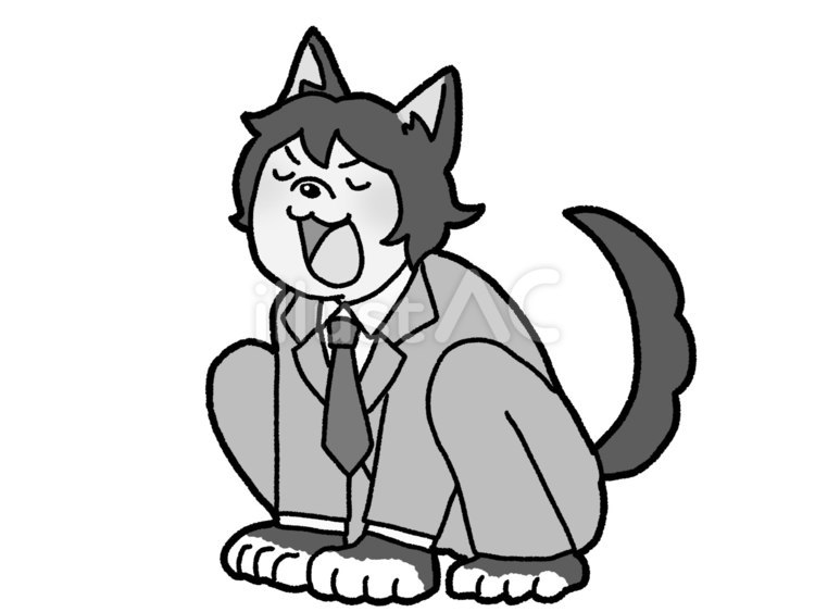 犬の会社員【グレースケール】 犬,獣人,会社員のイラスト素材