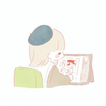デジタル漫画を描く女性2 漫画,漫画家,丸ペン,gペン,女,シンプル,ゆるい,かわいい,描く,原稿用紙のイラスト素材