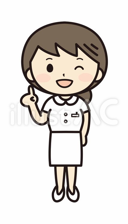 ウインクで指差ししている女性看護師_全身 看護師,看護,病院のイラスト素材