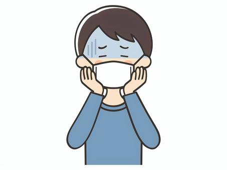 風邪をひいてマスクをしている男性 男性,男,父,お父さん,マスク,風邪,インフルエンザ,発熱,熱,感染のイラスト素材