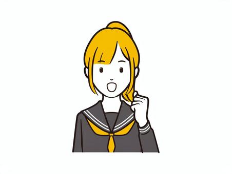ガッツポーズで気合いのセーラ服女子 学生,女子高生,中学生,ガッツポーズ,ガッツ,セーラー服,学生服,女性,女の子,応援のイラスト素材