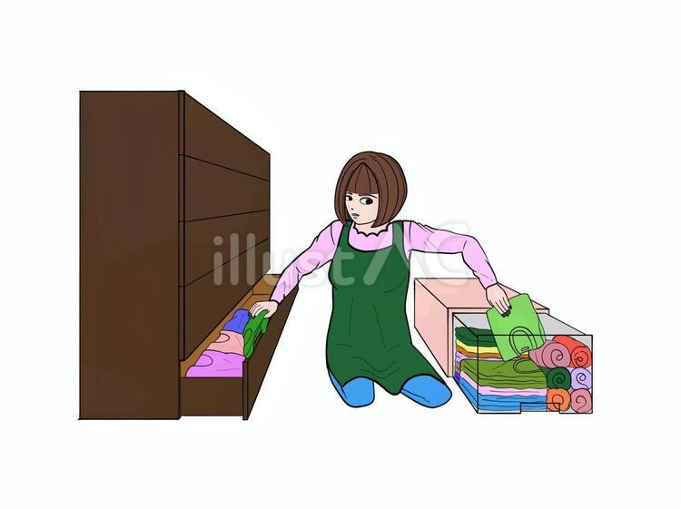 衣替えをしている女性 衣替え,女の人,タンスのイラスト素材