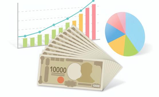 売上アップのイメージ 売上アップ,利益,収益,ビジネス,グラフ,円グラフ,棒グラフ,上昇,成長,お金のイラスト素材