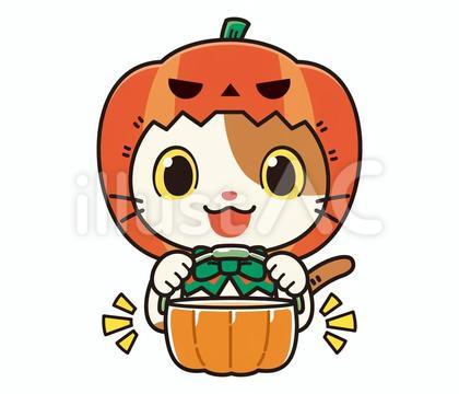 ハロウィンでお菓子を欲しがる可愛いぶち猫
