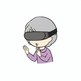 VR体験をしているシニア女性 vr体験,ゴーグル,仮想現実,ゲーム,シニア,女性,老人,祖母,おばあちゃん,高齢者のイラスト素材