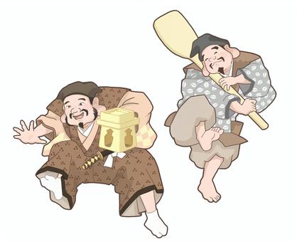 江戸時代　福の神かまどの神 江戸時代,神様,福,かまど,しゃもじ,大きい,楽しいのイラスト素材