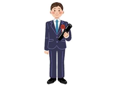 卒業式の子ども　中高生男子 卒業式,中学生,高校生,男子,学生,子ども,卒業証書,制服,手描き,かわいいのイラスト素材