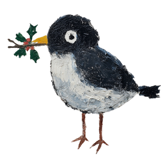 小鳥クリスマスイラスト クリスマス,冬,小鳥,鳥,動物,ヒイラギ,実,赤,へたうま,手描きのイラスト素材