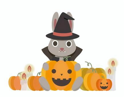 ハロウィン39（黒兎背景なし） ハロウィン,ハロウィーン,おばけカボチャ,カボチャ,ろうそく,ウサギ,可愛い,コスプレ,仮装,秋のイラスト素材