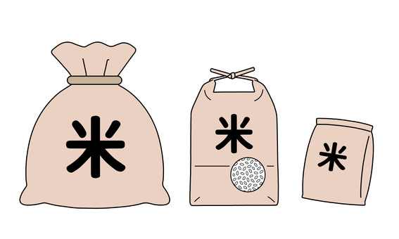 米袋大中小Ａ同フォント コメ,米,米袋,大,中,小,麻袋,商品,小売,複数のイラスト素材