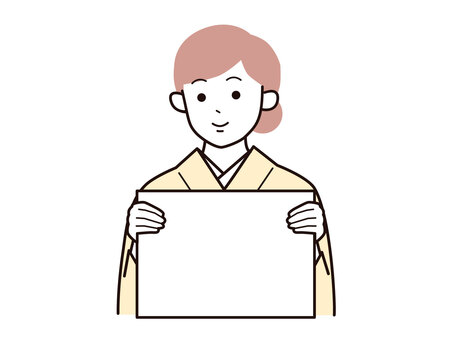 フリップと微笑む着物女性A左向／カラー フリップ,両手,微笑む,女性,お母さん,着物,講師,20代,30代,40代のイラスト素材