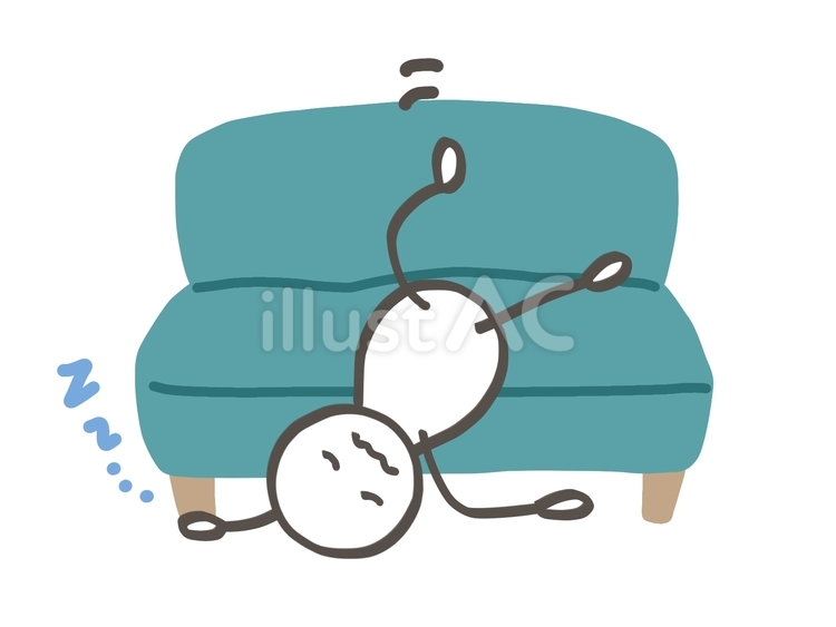 棒人間　ソファーからずり落ちて眠る 棒人間,人,ソファーのイラスト素材