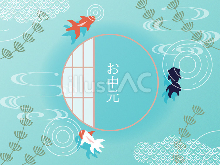 夏らしい金魚と水草の背景素材 夏,フレーム,枠のイラスト素材