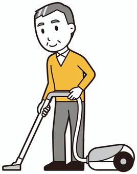 ニット中年男性(黄)-261-全身  ニット中年男性(黄)-261-全身 掃除,おじさん,男性,中年,お父さん,パパ,シニア,ミドルエイジ,人物,かわいいのイラスト素材