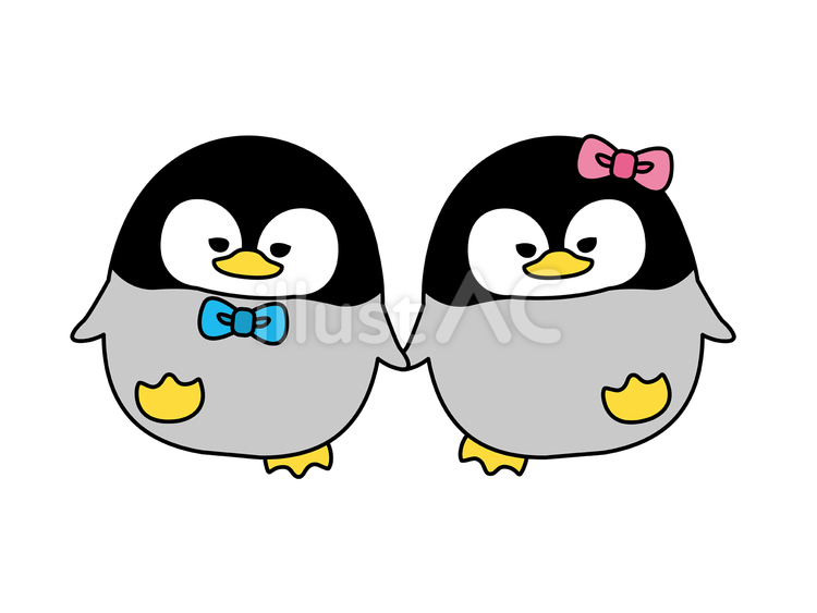ぺんぎんペア　手をつなぐ 皇帝ペンギン,コウテイペンギン,あかちゃんのイラスト素材