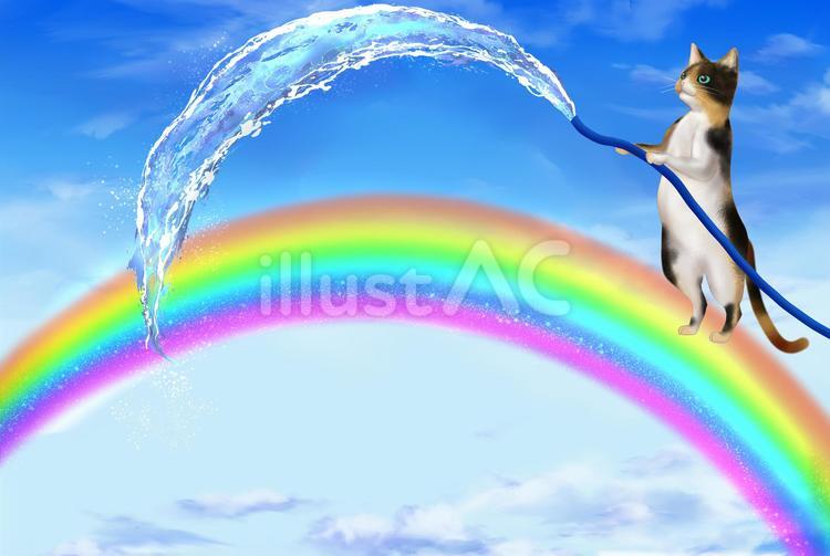 水撒きする三毛猫 三毛猫,猫,可愛いのイラスト素材