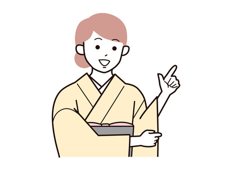 指差しで良い事を話す着物女性A／カラー 指差し,良い,話す,女性,お母さん,着物,講師,20代,30代,40代のイラスト素材