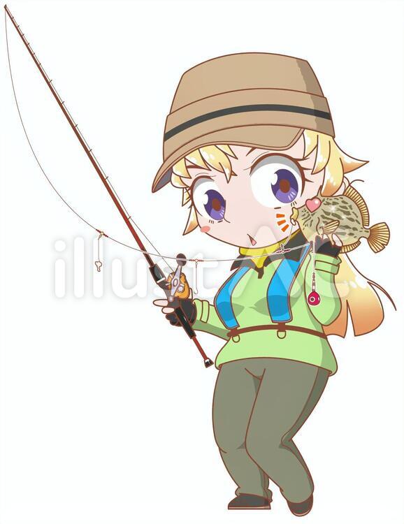 カワハギ釣りガール 釣りガール,カワハギ,魚のイラスト素材