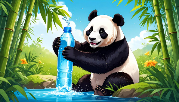 パンダも水分補給