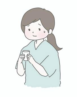 胃カメラ検査の前処置をする女性 胃カメラ,内視鏡検査,前処置,健康診断,高齢者,不安,緊張,医療,病院,クリニックのイラスト素材