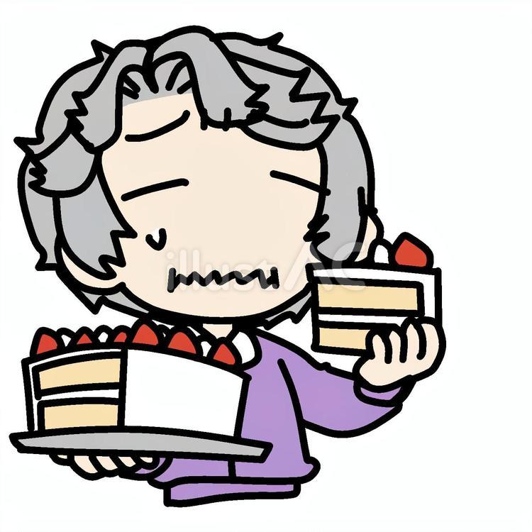 ケーキを爆食いするおばあさん おばあさん,爆食い,困るのイラスト素材