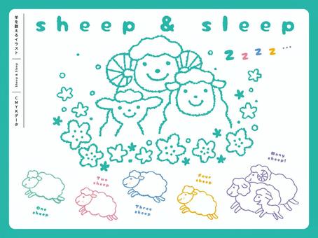 羊を数えるイラスト 動物,線画,羊,睡眠,スリープ,寝る,数字のイラスト素材