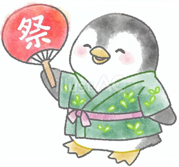 お祭りうちわを持ったペンギン 動物,アニマル,ペンギンのイラスト素材