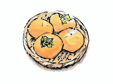 秋の味覚 ざるに盛られた柿 秋の味覚 ざるに盛られた柿 柿,果物,食べ物,秋,10月,11月,ざる,毛筆,筆ペン,筆のイラスト素材