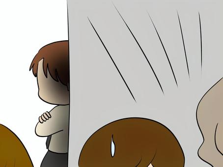 騒ぐ人たちを壁の影から聞いている男性 男性,聞く,騒ぐ,話す,内緒話のイラスト素材