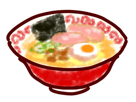 手描き風のラーメン 手描き,かわいい,ラーメン,麺類,町中華,中華,料理,チャーシュー,海苔,半熟玉子のイラスト素材