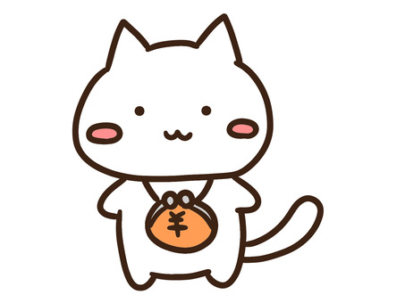 がま口財布で買い物するかわいい白ねこ がま口,財布,買い物,管理,お小遣い,ねこ,お金,マネー,勉強,節約のイラスト素材