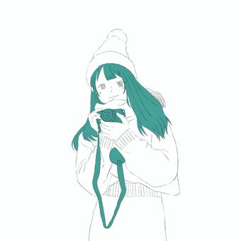 カメラを持った女の子 カメラ,女子,冬服,ファッション,人物,服,オシャレ,厚着,可愛い,流行のイラスト素材