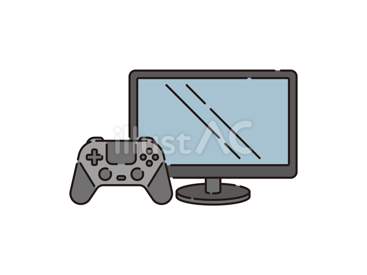 ゲーム機とディスプレイのイラスト1　黒 ゲーム機,家庭用,家電機器のイラスト素材
