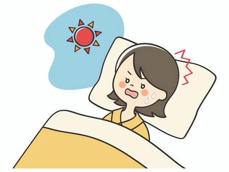 寝過ごした若い女性 寝坊,寝過ごし,寝過ごす,遅刻,起きる,起床,焦る,眠る,睡眠,寝るのイラスト素材