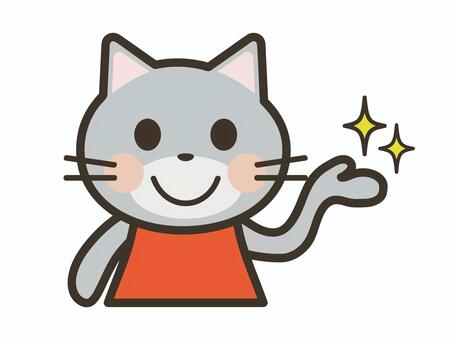 説明をするかわいい猫の上半身イラスト 猫,説明,紹介,案内,提案,かわいい,動物,キャラクター,子ども,手のひらのイラスト素材