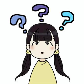 ハテナを浮かべるツインテールの女の子 ハテナを浮かべるツインテールの女の子 人物,クエスチョンマーク,ハテナ,疑問,分からない,理解不能,チンプンカンプン,おさげ,黒髪,コミカルのイラスト素材