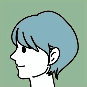 ショートヘア 横顔,女性,ショート,色白,笑顔,にっこり,20代,10代,まとめ髪,ブロンドのイラスト素材