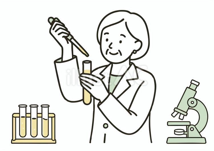 実験中のシニア女性研究者と理科器具 女性,研究者,大学院のイラスト素材