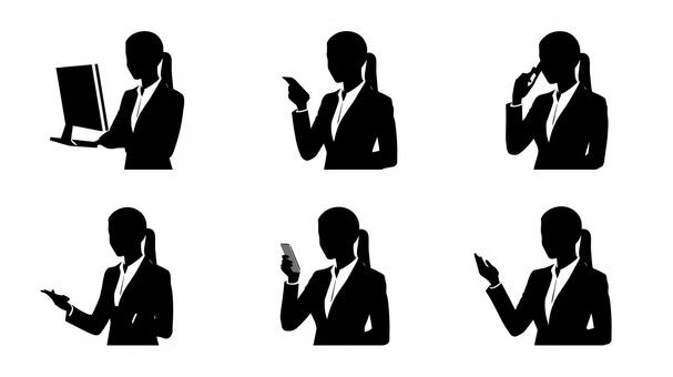 女性　ビジネス　イラスト シルエット,モデル,全身,体型,影,白黒,モノクロ,人物,ポーズ,人のイラスト素材