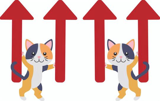 矢印と２匹の三毛猫 矢印,猫,三毛猫,動物,ペットのイラスト素材