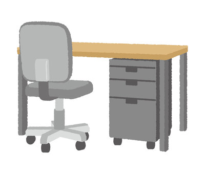 モダンなデスクとチェア デスク,オフィス,オフィス家具,事務用品,事務机,チェア,鳥瞰図,俯瞰図,俯瞰,ビジネスのイラスト素材